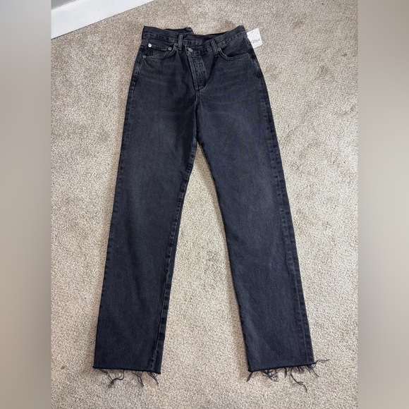 NWT! AGOLDE Free People Criss Cross Straight Jeans in Shambles 26 Black Acid - Picture 3 of 13